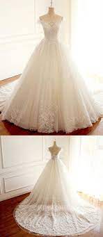 White Scoop Neck Cap Sleeves Long Wedding Dresses Cheap Bridal Gown Wedding Dresses Lace Wedding Dresses Ivory Lace Wedding Dress