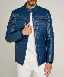 Trendy Mens Striped Stitches Blue Leather Casual Jacket Leather Jacket Men Stylish Leather Jacket Casual Jacket