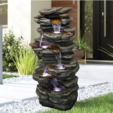 Eight.garden bench produced with beach pebbles. Trinx 6 Tiers Rocks Indoor Outdoor Water Fountain Garden Home Decor With Led Lights Reviews Wayfair