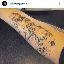 Crane nest tattoo on hip. World Map Tattoo By Tattoosbythierry Bestgeometrictattoos Map Tattoos World Map Tattoos World Tattoo
