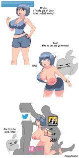 1girls 3boys abs anal arms behind back arms tied ass big ass blue  eyes blue hair blush bondage breasts cleavage comic cum cum in mouth cum in  pussy cum