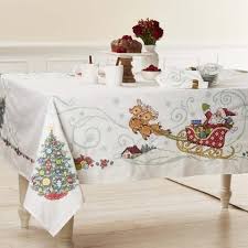 Herrschners Holiday Village Table Linens Stamped Cross Stitch Christmas Table Cloth Whimsical Tablecloth Table Cloth