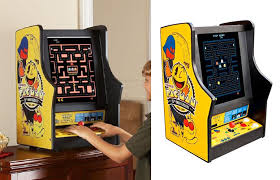 These authentic retro arcade games feature a regular or speedy version of ms. Pac Man Ms Pac Man Galaga Tabletop Arcade Game