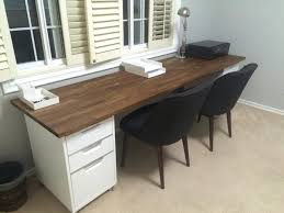 Office Design Double Desk 98 Inch Oak Ikea Numerar Butcher Block With Walnut Stain Finish Two File Cab Interior Paint Interior Paint Colors Butcher Block Desk