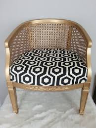 Vintage Hollywood Glam Hollywood Regency Style Gold Metallic Cane Back Barrel Chair Black White Seat Hollywood Regency Decor Hollywood Decor Barrel Chair