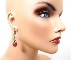 Raspberry Pink Lucite Handmade Drop Earrings, Antiqued Brass, Hook Lever  Back or Clip On