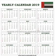 Uae Calendar 2019 With Holidays Print Calendar Calendar Printables Calendar 2019 With Holidays