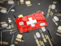 Credit Card Of Swiss Bank On The Heap Of Other Different Black Cards.  Opening A Bank Account In Switzerland. Stock Illustration | Adobe Stock