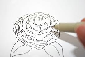 Idee Comment Faire Une Rose Facile Blanc Et Noir Modele De Dessin Facile A Reproduire Exemple Rose Ouverte Avec Feuilles Flower Drawing Rose Drawing Drawings