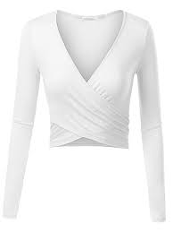 Black And White Crop Top Long Sleeve Women S Deep V Neck Long Short Sleeve Front Cross Wrap Slim Fit Crop Tops White Co1889mouyd Size Small White Long Sleeve Top Long Sleeve Wrap Top Slim Fit Crop Top