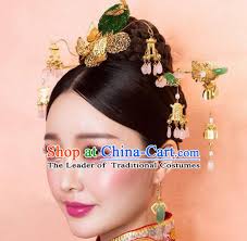 Chinese Ancient Handmade Palace Jade Hair Clips Traditional Hair  Accessories Xiuhe Suit Hairpins for Women