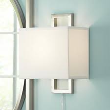 Aundria Rectangular Brushed Nickel Plug In Wall Lamp 8m471 Lamps Plus Plug In Wall Lamp Plug In Wall Sconce Wall Lamps With Cord