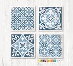 Tiles Design Geometric Tile Art Printable Distressed Blue Wall Decor Set Of 4 8x8 Square Posters Digital Prints Fo Geometric Tiles Blue Wall Decor Tile Art