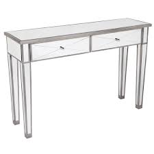 Weathered gray standard rectangle wood console table with 2 front mirrored doors. Lexington Home Plano Luxe Mirrored Console Table Temple Webster