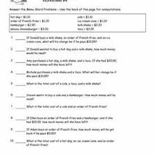 Menu math hamburger hut worksheets. Math Word Problem Worksheets For Second Graders