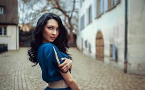 As far as celebrities with black hair and blue eyes are concerned, angelina jolie might as well be the matron saint. Download Wallpapers Women Outdoors Curly Hair Dark Hair Blue Dress Street Profile Blue Eyes Girl Blue Dress For Desktop Free Pictures For Desktop Free