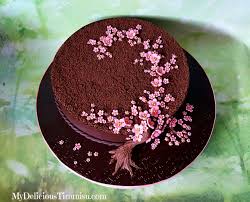 Classic Tiramisu Cake With Chocolate Sakura Flowers Flower Desserts Tiramisu Cake Flower Cake