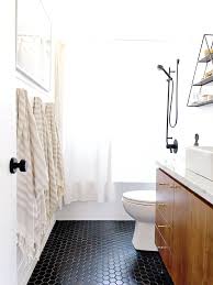 Black And White Mid Century Modern Rug How To Make A Mid Century Inspired Vanity From A Modern Cabinet The Vintage Rug Shop Mid Century Modern Bathroom Mid Century Bathroom Modern Bathroom Tile
