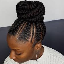 Box braids piled high into bun. Image Result For Ghana Braids Bun Natural Hair Styles Hair Styles Braided Hairstyles