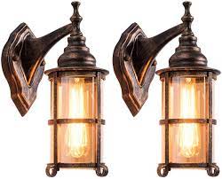 Presenting the lodge inspired rustic outdoor wall sconce section where the raw materials from nature are used to create the perfect lighting for you. Rustic Outdoor Wall Light Golden Bronze Exterior Wall Sconces Fixture With Amber Glass Shade Industrial Lantern Porch Lighting Waterproof Retro Farmhouse Lamp For Indoor Bedroom Living Room Pack 2 Amazon Com