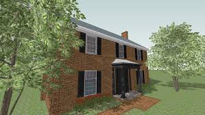 A beautiful white and brick, southern house with a large wrap around front porch and peony flowers in front. Colonial Brick House With Front Porch 3d Warehouse