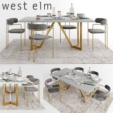 West Elm Set 4 Dining Table Gold Brass Dining Table Concrete Dining Table