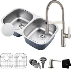 Get the best deal for kraus kitchen faucets from the largest online selection at ebay.com. Kraus Kbu22e164042ss 32 Inch Double Bowl Kitchen Sink And Flex Commercial Faucet Combo With Outlast Microshield Noisedefend And 16 Gauge Stainless Steel Stainless Steel
