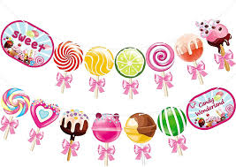 I will show you the layout and some diy projects that i did. Buy Candy Banner Lollipop Garland Candyland Party Decorations Candy Theme Cutout For Kids Girls Party Supplies Birthday Baby Shower Wedding Online In Indonesia B07zstfd5l