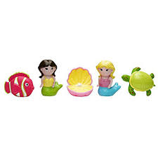 These are great colorful bath toys. Mermaid Party Bath Squirties Elegant Baby 5 Piece Cheeky Monkey Toys