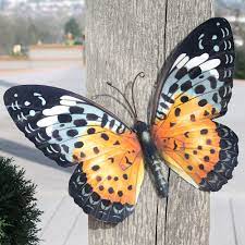 Juegoal metal wall art inspirational butterfly wall decor sculpture hang indoor outdoor for home hongland metal butterfly wall decor rust color art sculpture hanging glass farmhouse verified purchase. Large Metal Butterfly Wall Art In Orange And Black Gardening Gifts Direct