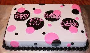 This cake just tastes like a celebration! Pink Black And Pink Sheet Cakes Pink Black Polka Dot Sheet Cake Birthday Sheet Cakes New Birthday Cake 40th Birthday Cakes