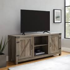 While airy metal legs provide a striking, sturdy foundation for solid acacia, cord management holes and plenty of media storage accommodate. Woven Paths Modern Farmhouse Barn Door Tv Stand For Tvs Up To 65 Grey Wash Walmart Com Walmart Com