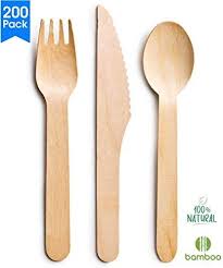 Amazon Com Eco Friendly Bamboo Utensils Disposable Wooden Cutlery Compostable Biodegradable And All Natural In 2020 Biodegradable Products Bamboo Utensils Compost
