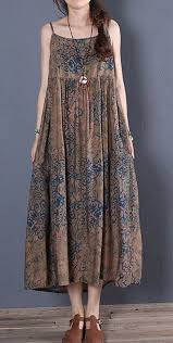 Simple Brown Prints Cotton Clothes For Women Sleeveless Robe Summer Dress Simple Summer Dresses Clothes For Women Summer Dress Outfits
