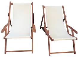 Wood Slingback Chairs Covered In A Cream Natural Canvas Fold Flat For Easy Storage Five Different Heights Wood Is A War Garden Furniture Chair Outdoor Chairs