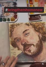 "I am painting a hostage a day until they all come back home safe. Families  must not feel alone or forgotten.", Thank you to Italian artist,  @elisabettafurcht for using your talent to emphasize that ...