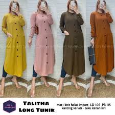 Jual LONG TUNIK TALITHA, BAHAN KNIT HALUS IMPORT, LD.106 PB.115, KANCING  VARIASI, SAKU KANAN KIRI