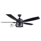 Home Pemberton 52-inch LED Matte Black Ceiling Fan with Seeded Glass Light Kit