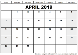 April 2019 Calendar Blank April April2019 April2019calendar Printable Template Monthly Calendar Template Calendar Template Printable Calendar Template