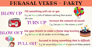Learn Useful Party Phrasal Verbs In English With Picture And Examples In 2020 English Verbs Phrasal Verbs With Meaning Learn English