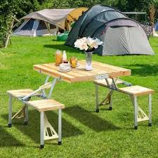 Aluminium Alloy Outdoor Camping Picnic Table Integrated Folding Table And Chair In 2020 Camping Picnic Table Picnic Table Camping Picnic