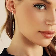 Robeoka Chain Earrings for Women 18K Gold Plated Dainty Bar Drop Dangle  Earrings Long Threader Earring Hypoallergenic Line Dangly Jewelry Gift for  ...