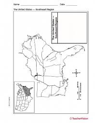 Map Of Southeast United States Geography Printable 1st 8th Grade Teachervision