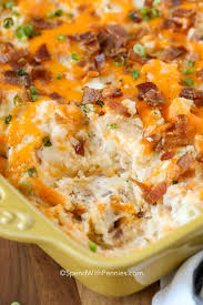 This Easy Twice Baked Potato Casserole Is Loaded With All Of Our Favorite Potat Twice Baked Potatoes Casserole Baked Potato Casserole Potatoe Casserole Recipes