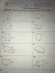 Complete the prisms worksheet (in packet). Name Date Unit 11 Volume Surface Area Homework Chegg Com