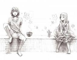 Anime Black And White Couple Drawings Adorable Pencil Sketch Of A Bare Footed Anime Manga Couple Cute Drawings Of Love Cute Drawings Cartoon Drawings