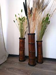 Floor Vases Garden Decor Wooden Vases Set Of 3 Vases Dorm Etsy Floor Vase Floor Vase Decor Bamboo Sticks Decor