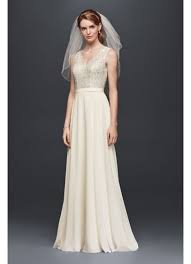What is a chiffon bridal dress? Petite Scalloped Lace And Chiffon Wedding Dress David S Bridal