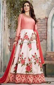 Designersandyou Order This Blameless Peach Off White Partywear Floortouch Anarkalisuitonlin Designer Party Wear Dresses Silk Anarkali Suits Anarkali Dress