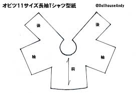 オビツ１１サイズ長袖tシャツの型紙と縫い方 オビツ11 オビツ11 型紙 オビツ